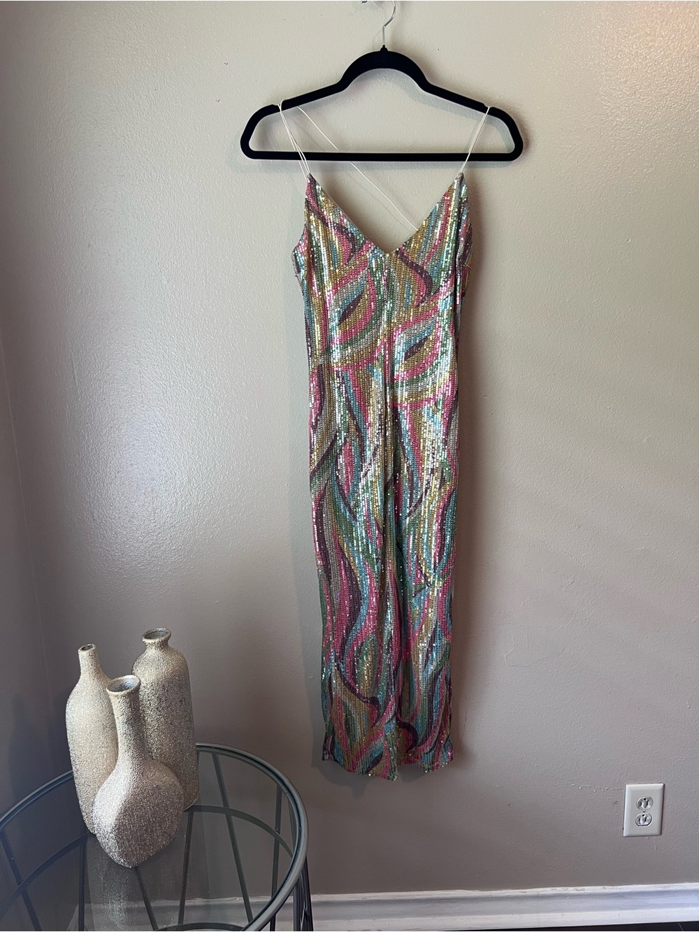 Fashion Nova Multicolor Sequin Strapless Slip Dress